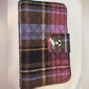 Plaid Wallet with Turn Lock Closure